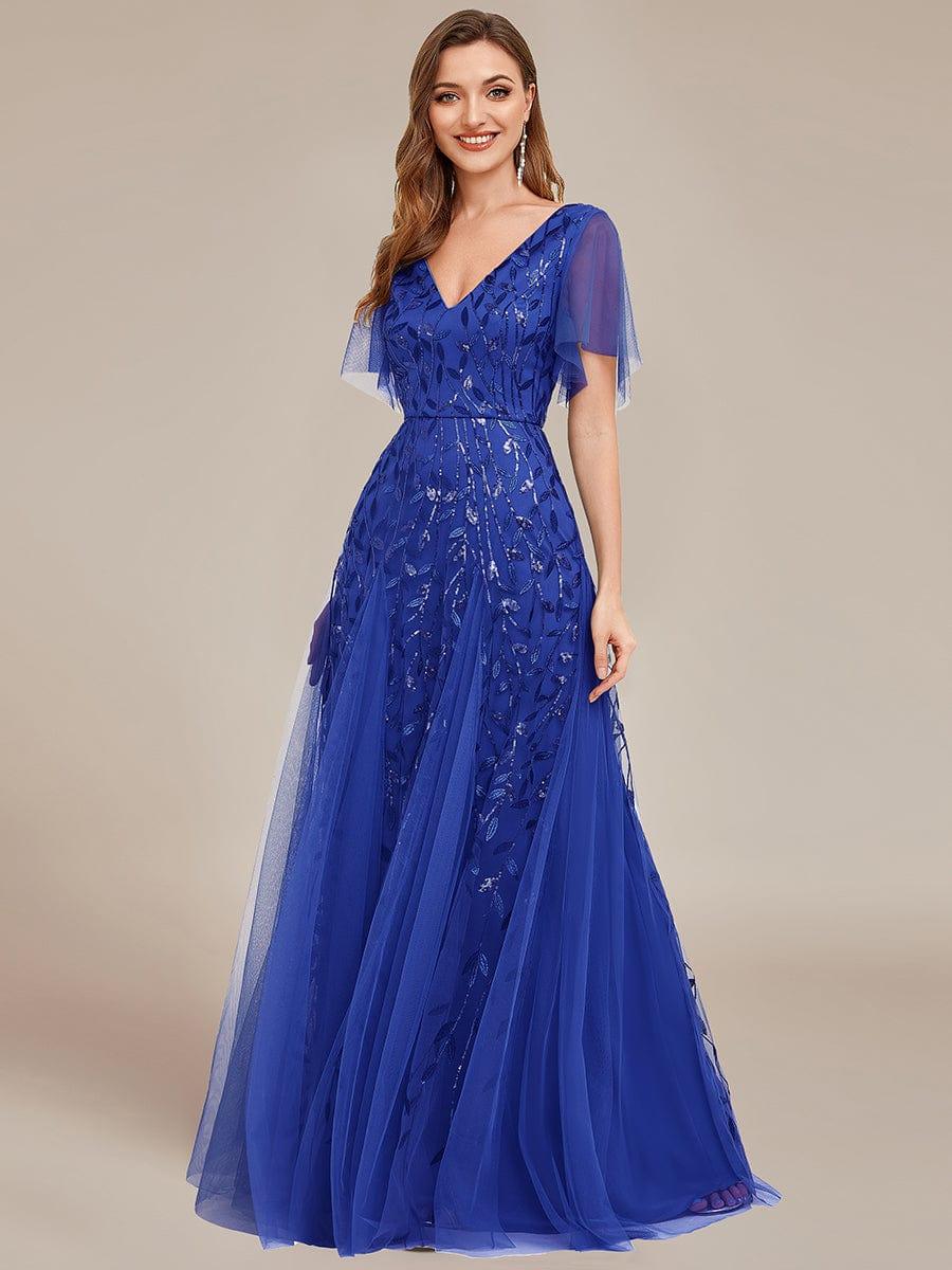 Shimmery White Sequin Applique Tulle Evening Dress