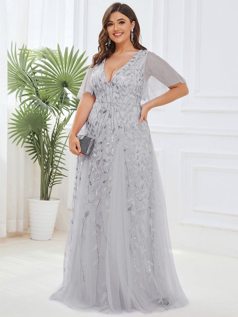 Plus Size V-Neck Lace Applique A-Line Evening Dress