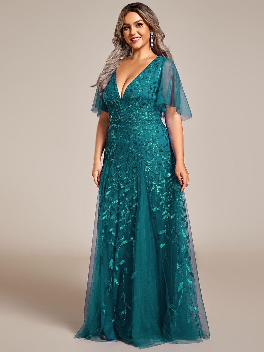 Plus Size V-Neck Lace Applique A-Line Evening Dress