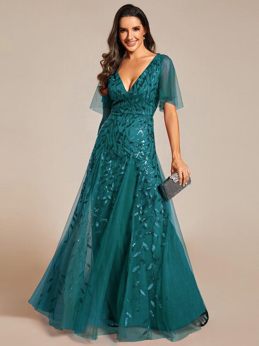 Shimmery White Sequin Applique Tulle Evening Dress