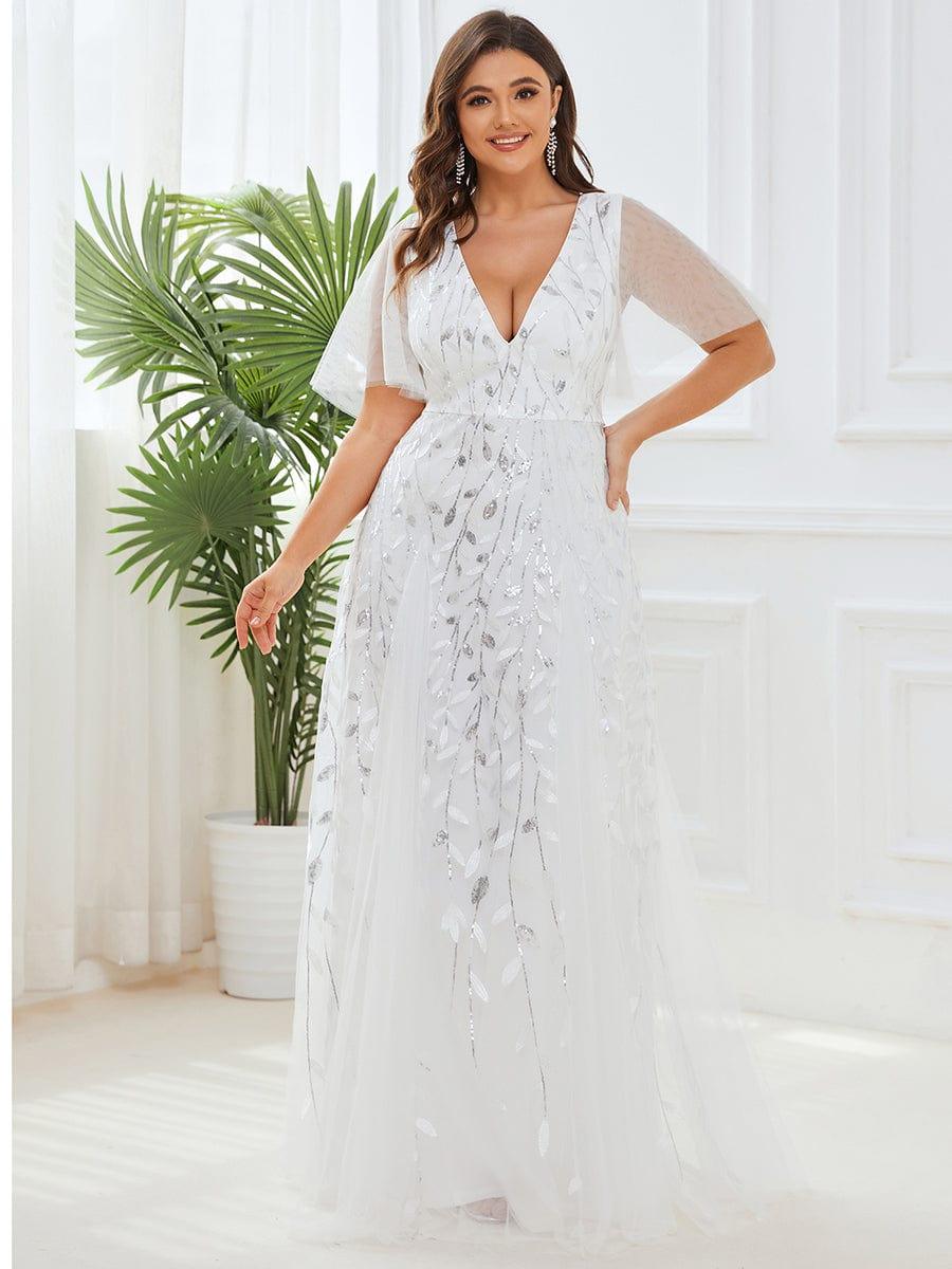 Shimmery White Sequin Applique Tulle Evening Dress