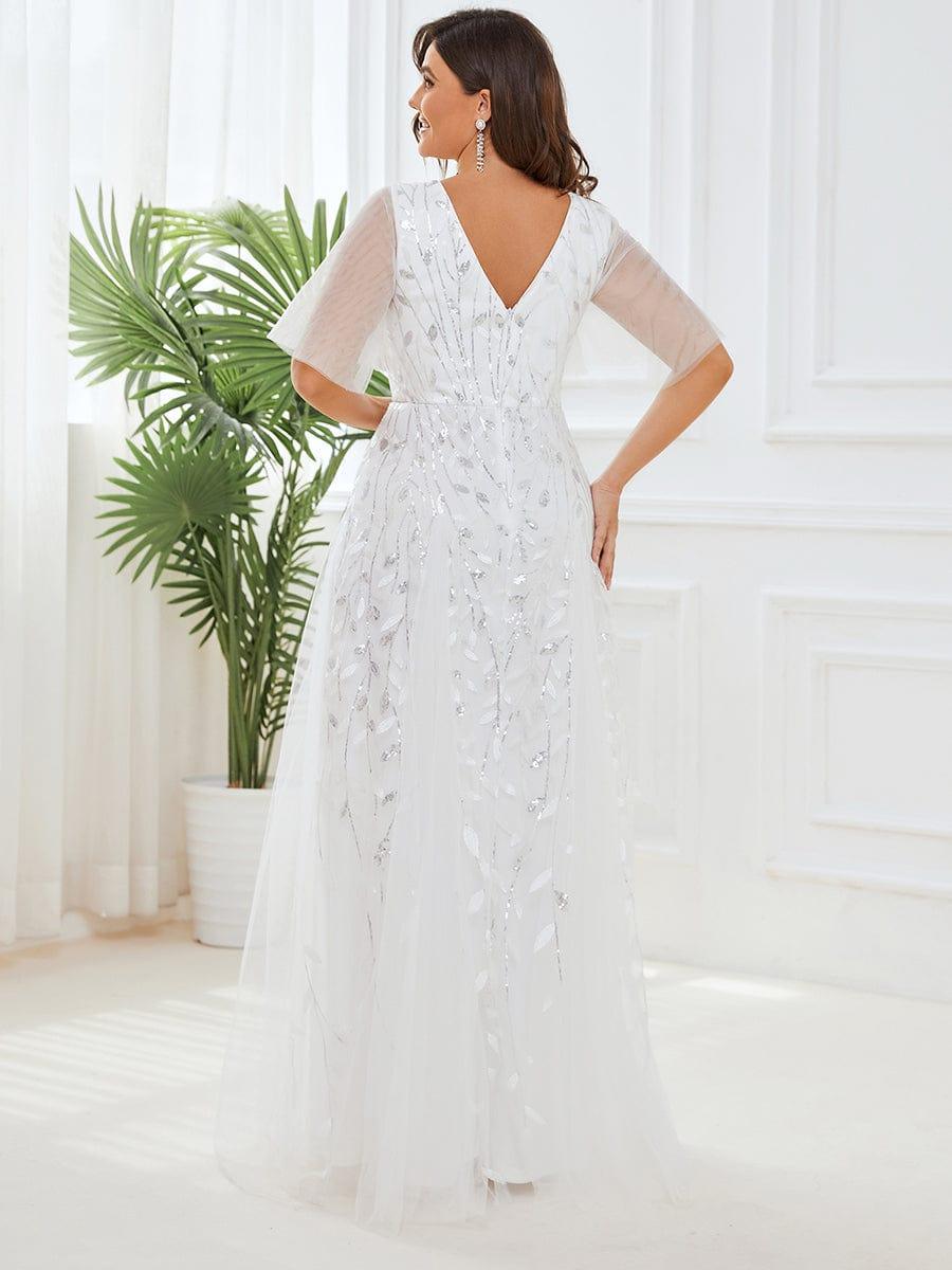 Shimmery White Sequin Applique Tulle Evening Dress