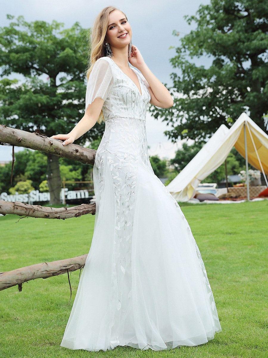 Shimmery White Sequin Applique Tulle Evening Dress