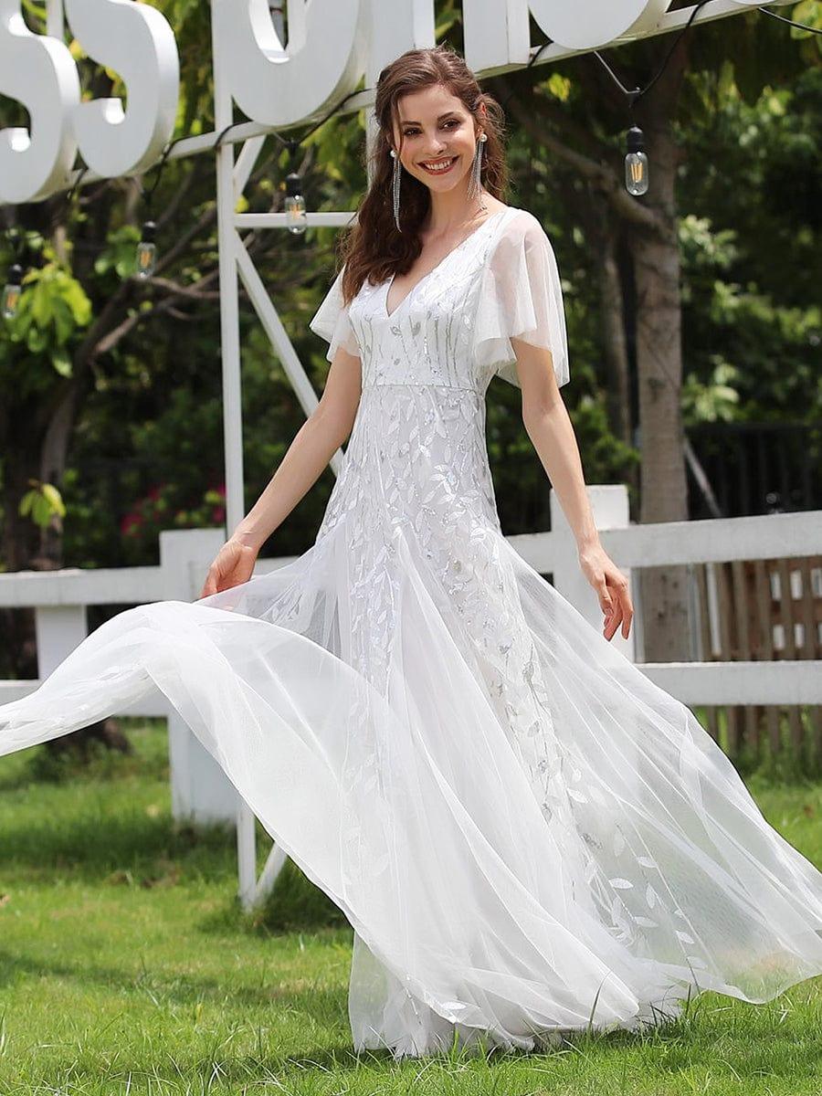 Shimmery White Sequin Applique Tulle Evening Dress