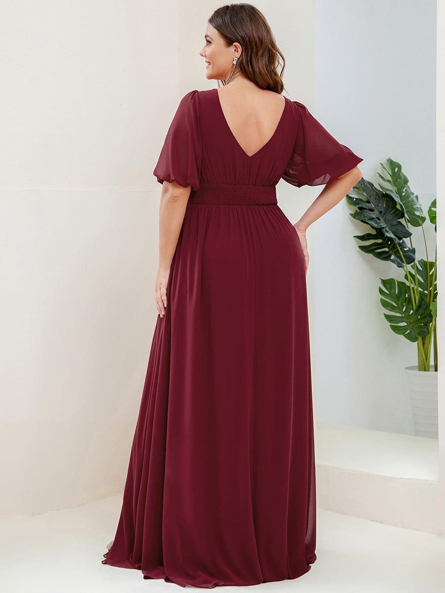 Plus Size Chiffon Slit A-Line Evening Dress with Flutter Sleeves