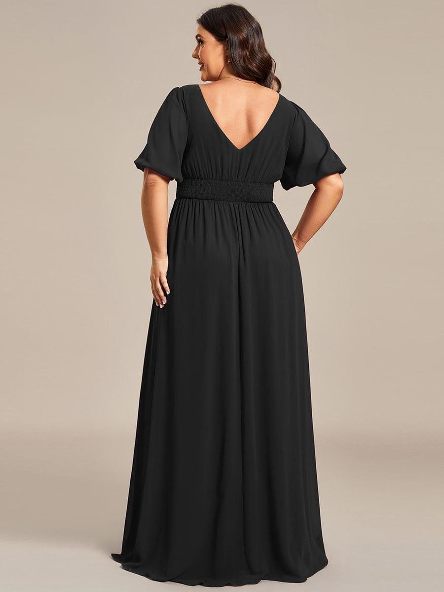 Plus Size Chiffon Slit A-Line Evening Dress with Flutter Sleeves