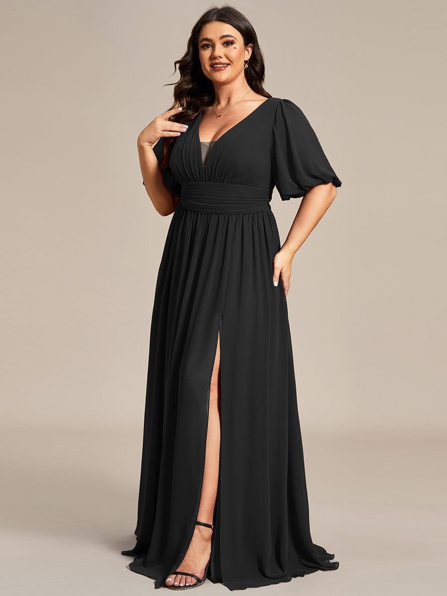 Plus Size Chiffon Slit A-Line Evening Dress with Flutter Sleeves