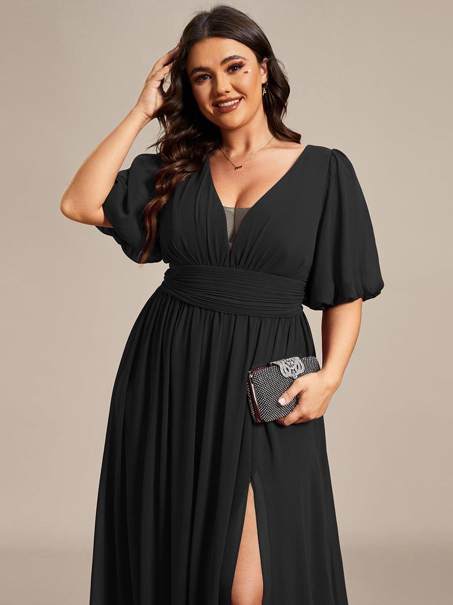 Plus Size Chiffon Slit A-Line Evening Dress with Flutter Sleeves