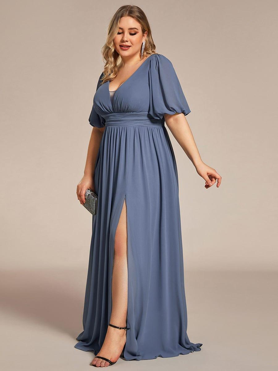 Plus Size Chiffon Slit A-Line Evening Dress with Flutter Sleeves