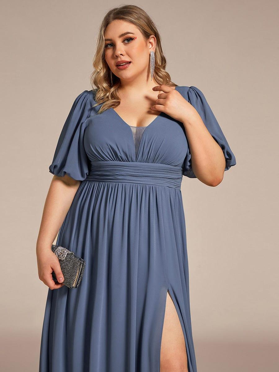 Plus Size Chiffon Slit A-Line Evening Dress with Flutter Sleeves