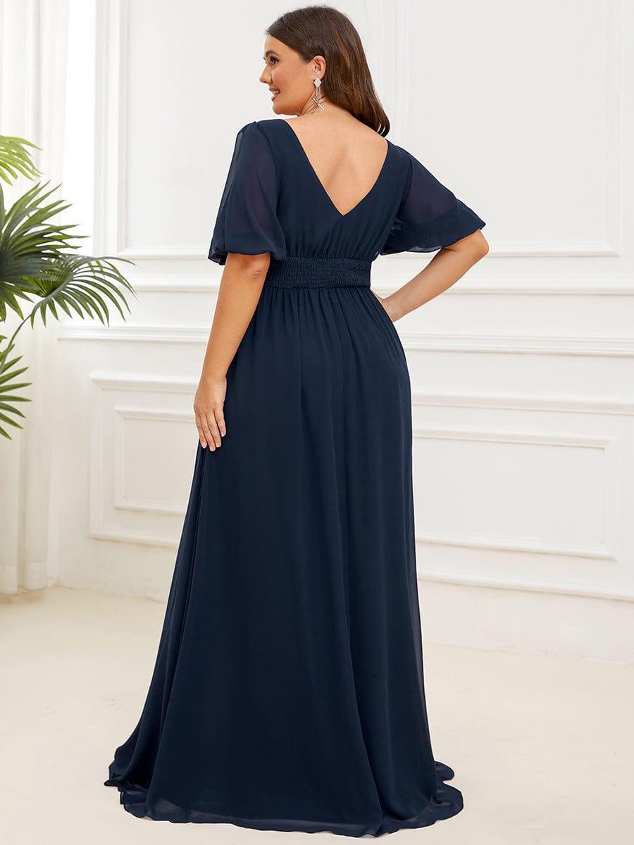 Plus Size Chiffon Slit A-Line Evening Dress with Flutter Sleeves