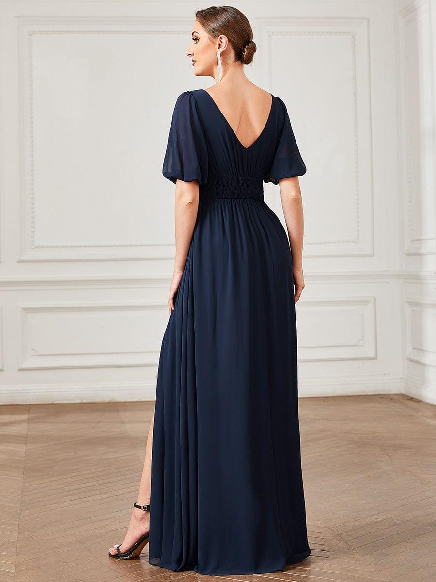 Elegant Chiffon Slit A-Line Evening Dress with Flutter Sleeve