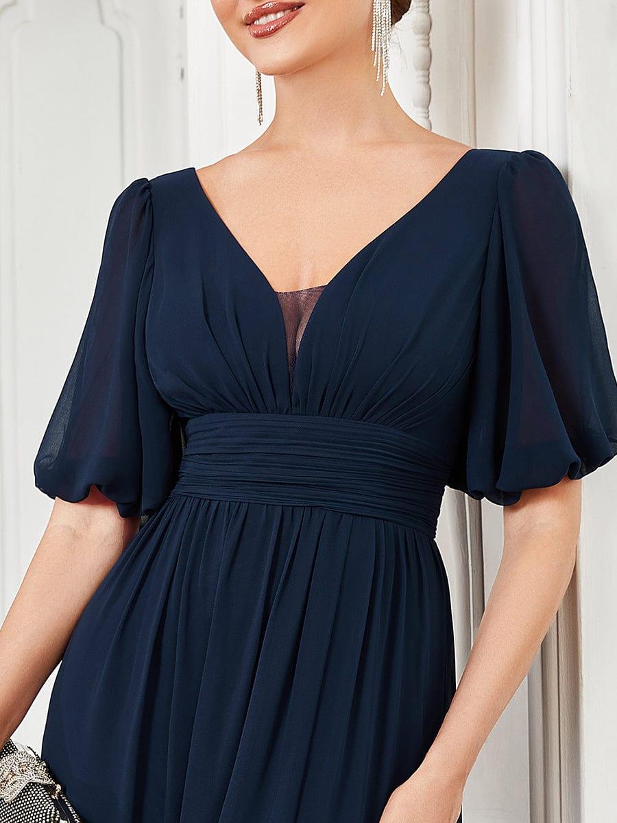 Elegant Chiffon Slit A-Line Evening Dress with Flutter Sleeve