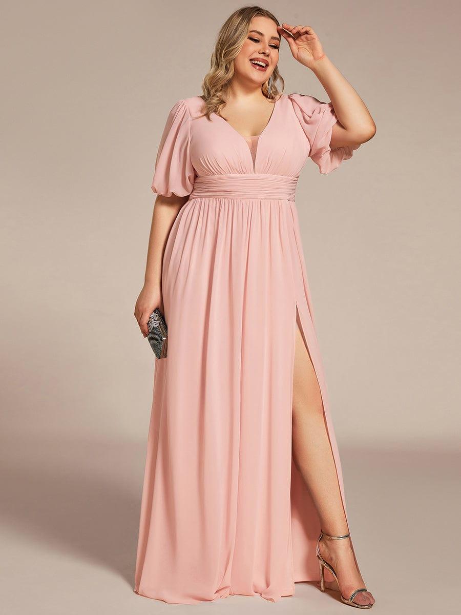 Plus Size Chiffon Slit A-Line Evening Dress with Flutter Sleeves