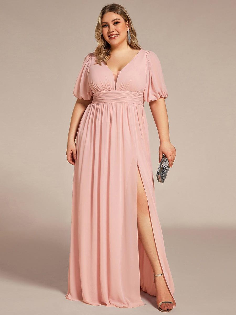 Plus Size Chiffon Slit A-Line Evening Dress with Flutter Sleeves