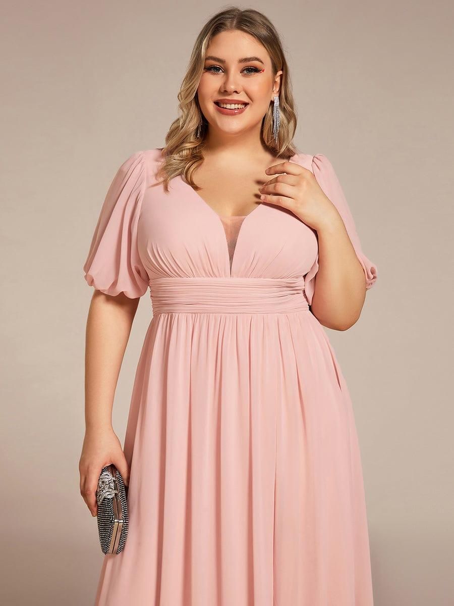 Plus Size Chiffon Slit A-Line Evening Dress with Flutter Sleeves