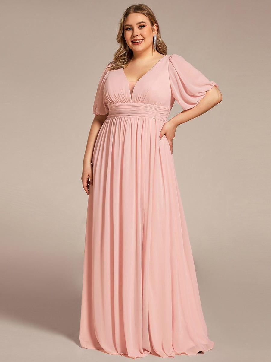 Plus Size Chiffon Slit A-Line Evening Dress with Flutter Sleeves