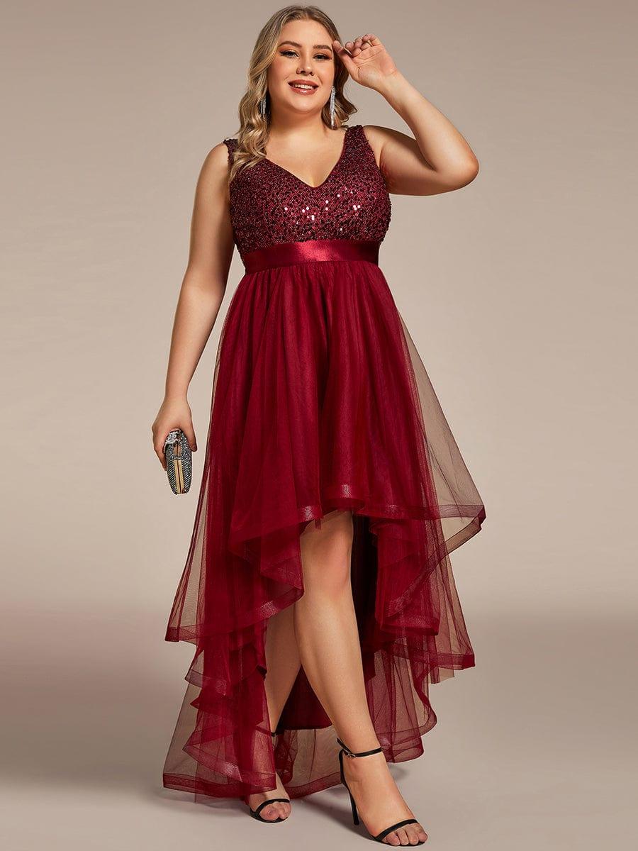 Plus Size Sequin Top A-Line High Low Evening Dress