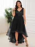 Plus Size Sequin Top A-Line High Low Evening Dress