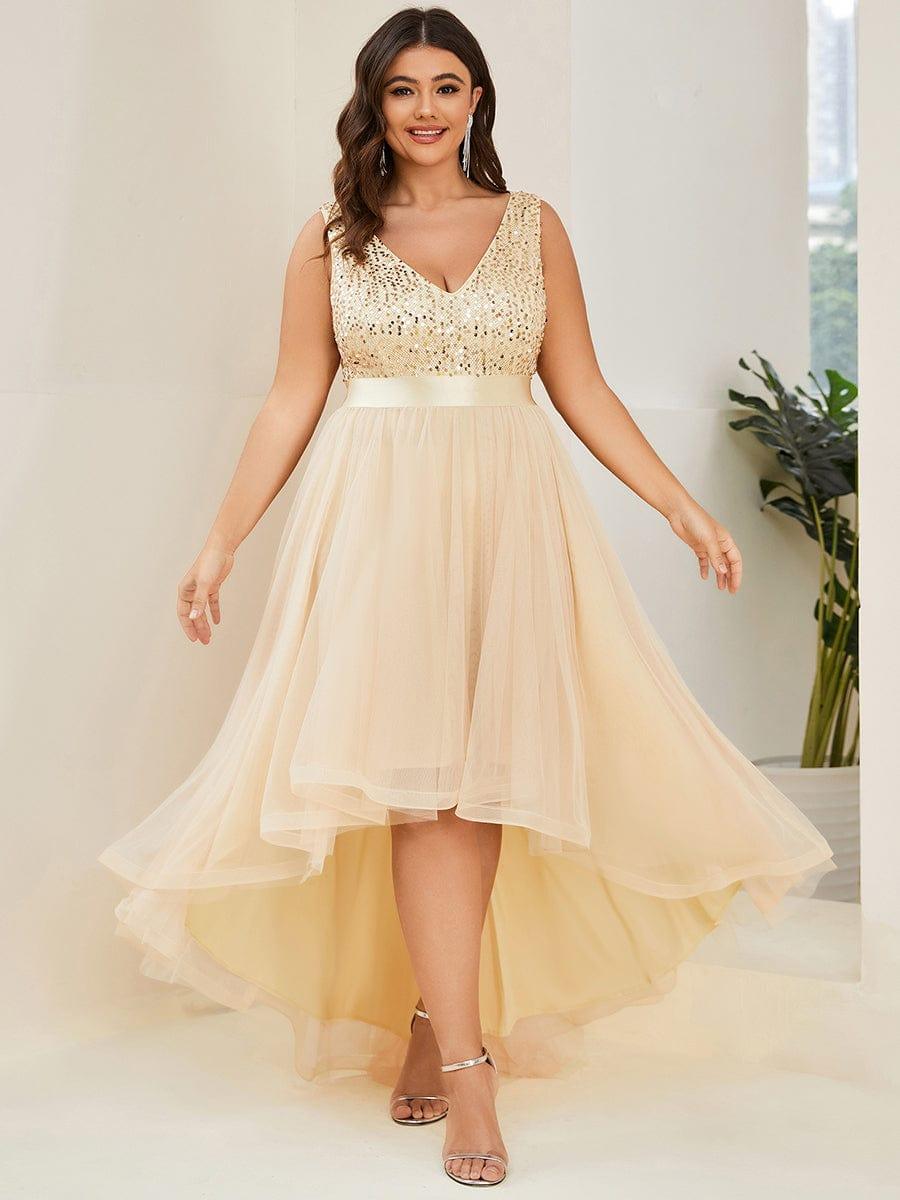 Plus Size Sequin Top A-Line High Low Evening Dress