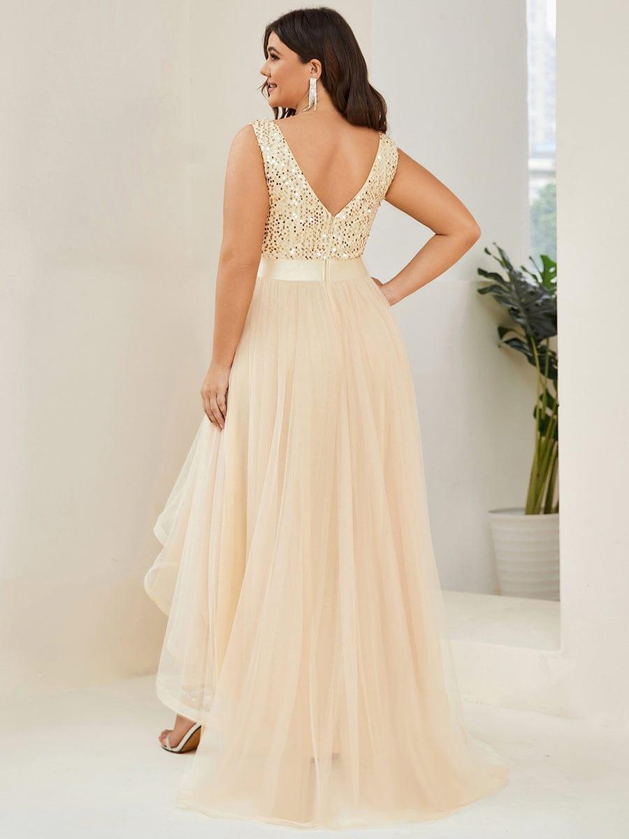 Plus Size Sequin Top A-Line High Low Evening Dress