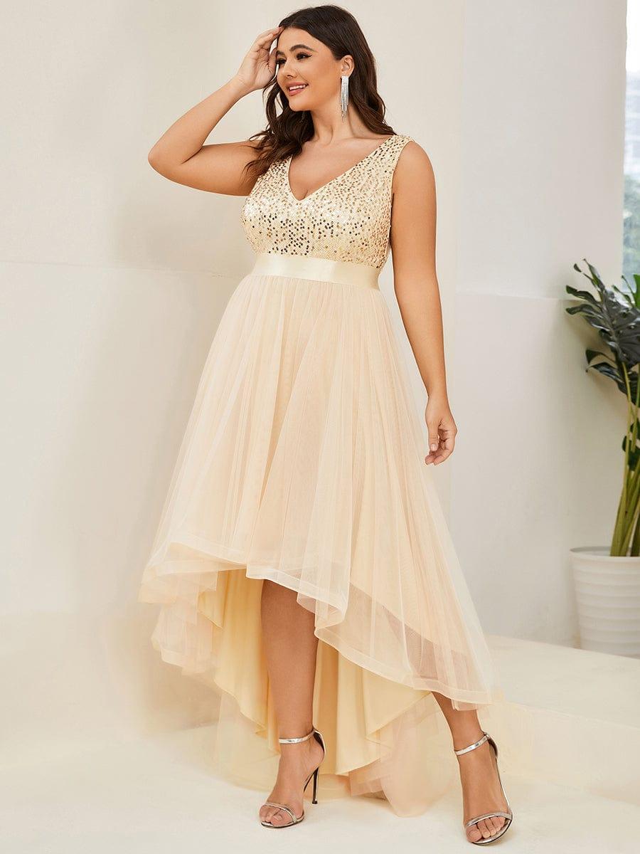 Plus Size Sequin Top A-Line High Low Evening Dress