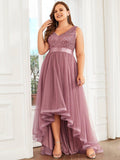 Plus Size Sequin Top A-Line High Low Evening Dress