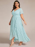 Plus Size Elegant Navy Blue Lace High-Low Evening Dress #color_Sky Blue