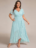 Plus Size Elegant Navy Blue Lace High-Low Evening Dress #color_Sky Blue