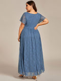 Plus Size Elegant Navy Blue Lace High-Low Evening Dress#color_Dusty Blue