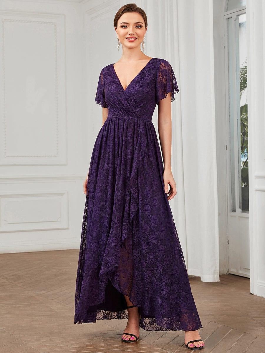 White Lace Pleated A-Line Long Formal Dress