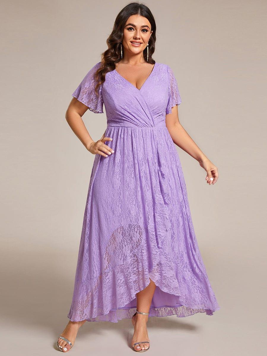 Plus Size Elegant Navy Blue Lace High-Low Evening Dress