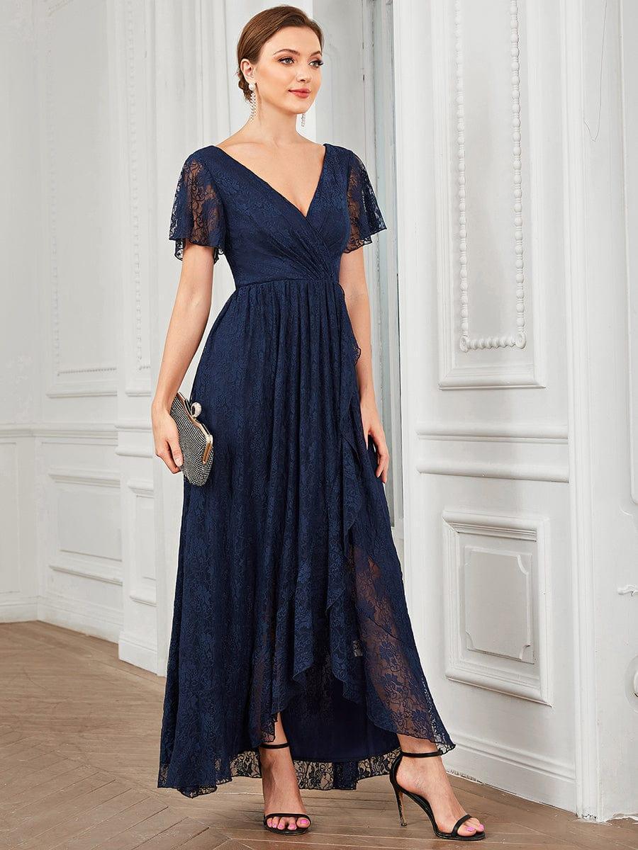 White Lace Pleated A-Line Long Formal Dress