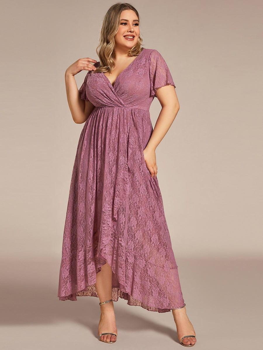 Plus Size Elegant Navy Blue Lace High-Low Evening Dress