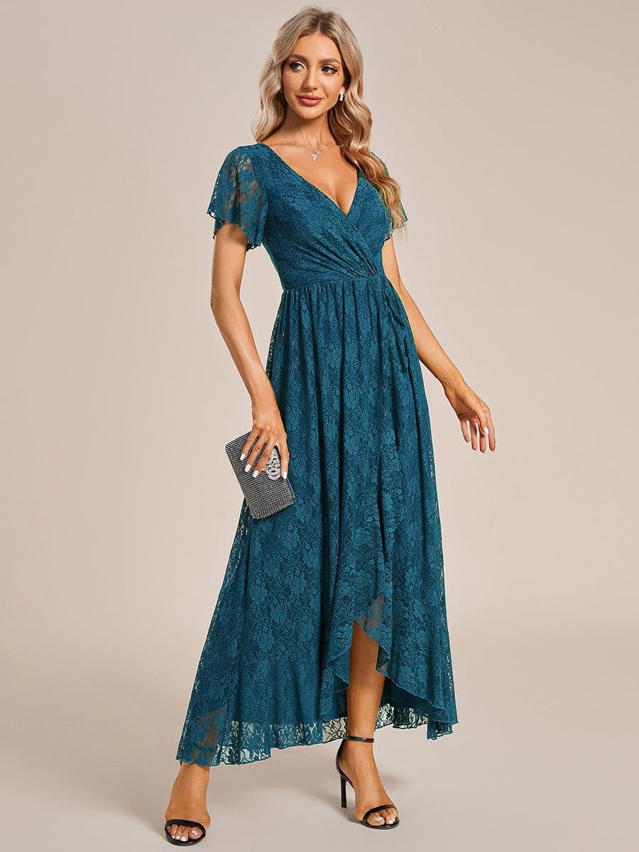 Elegant V-Neck Lace Ruffle Slit Evening Dress