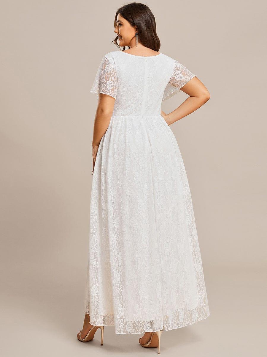 White Lace Pleated A-Line Long Formal Dress