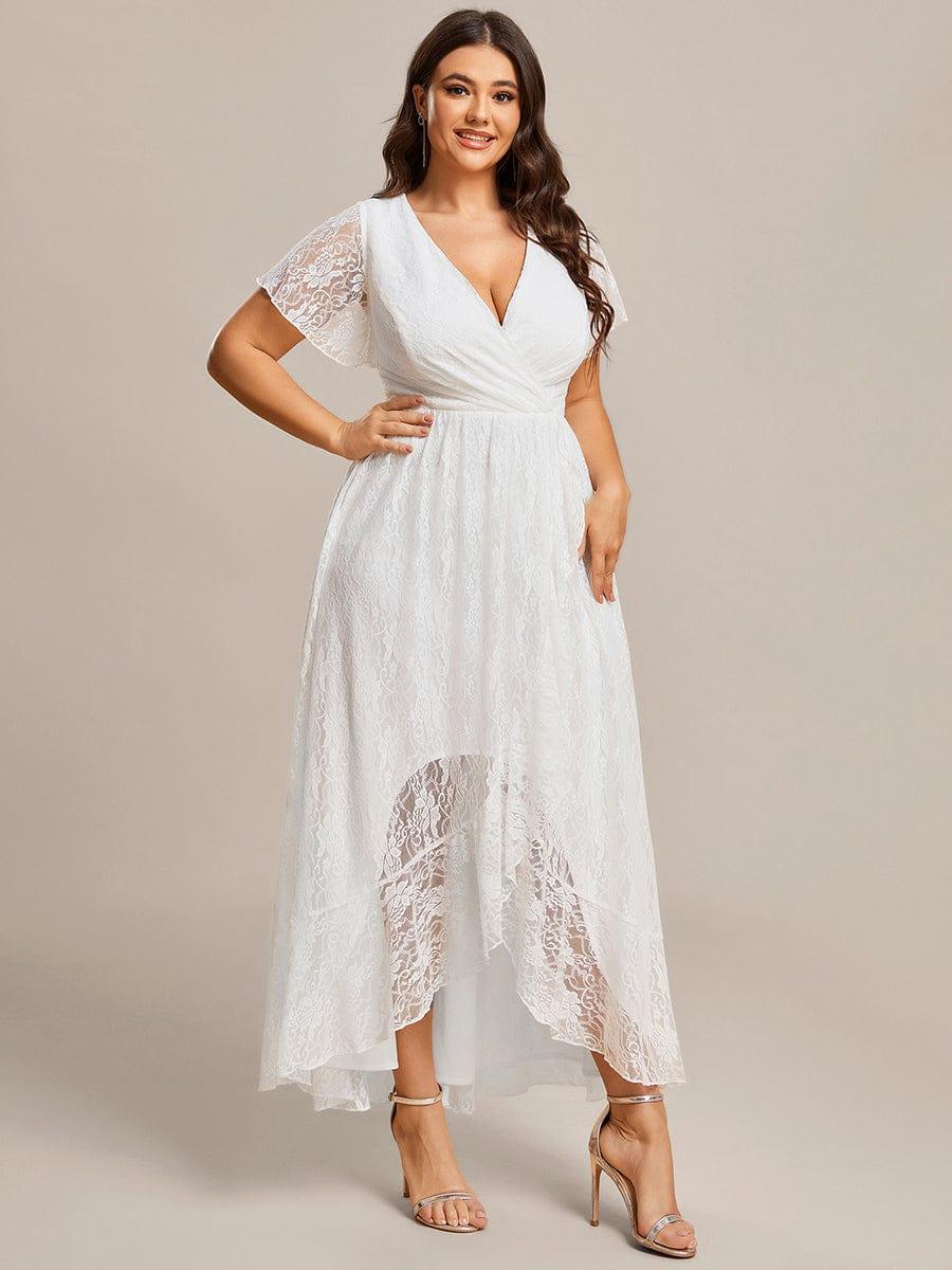 Plus Size V-Neck Ruffled Lace Formal Evening Dress