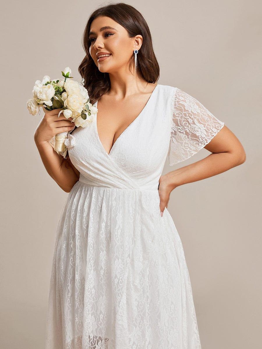White Lace Pleated A-Line Long Formal Dress
