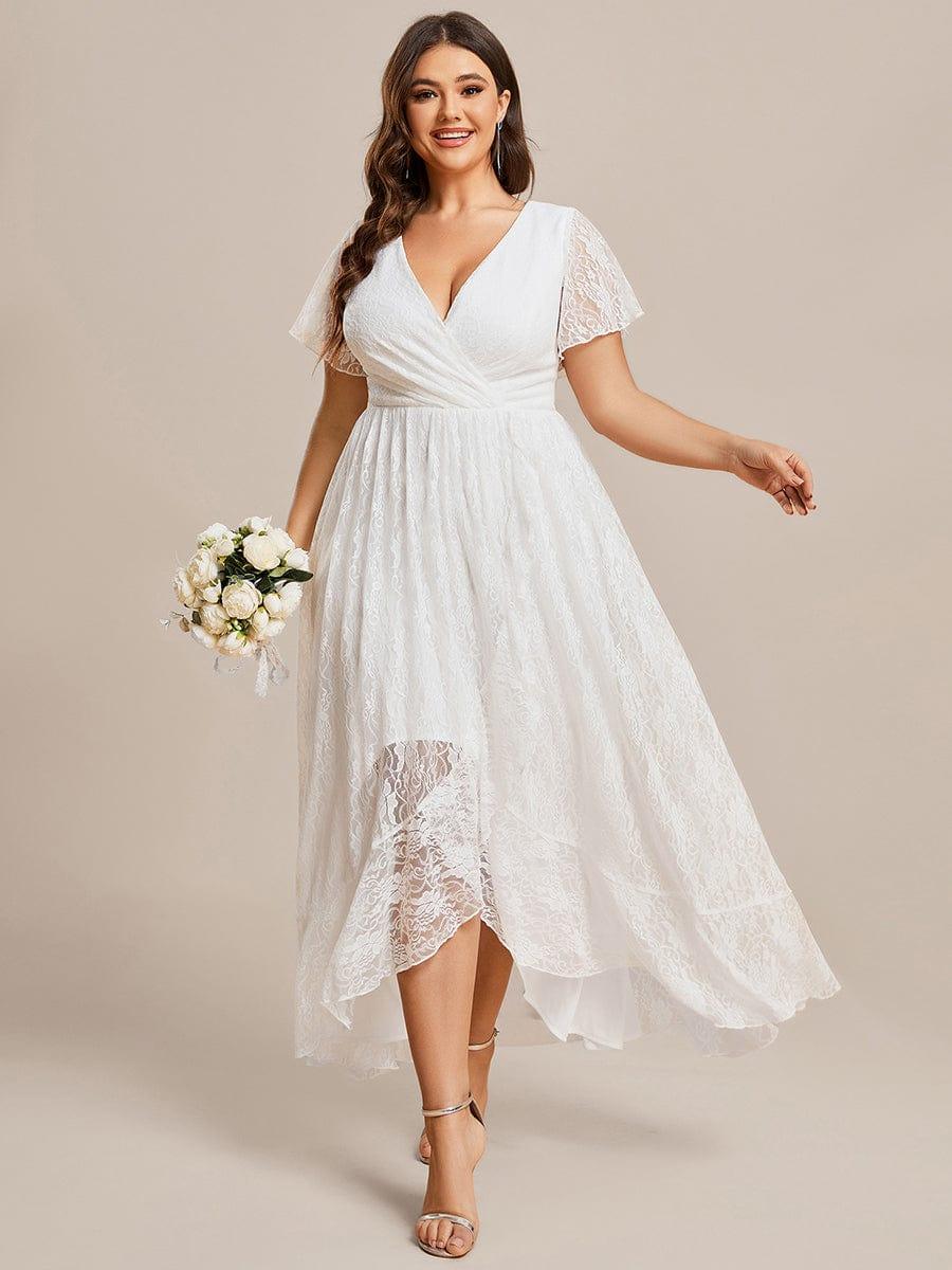 White Lace Pleated A-Line Long Formal Dress
