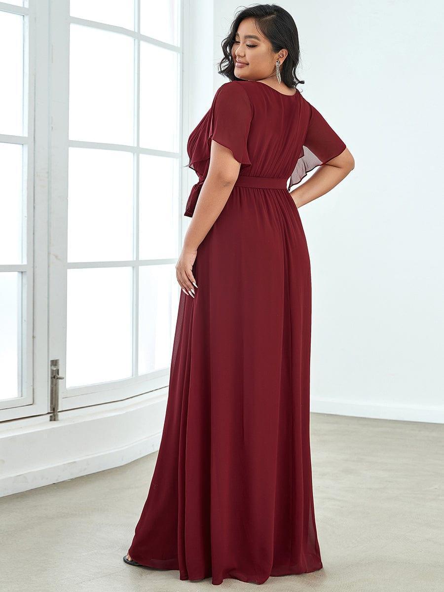Burgundy V-Neck Chiffon Empire Waist Evening Dress #color_Burgundy