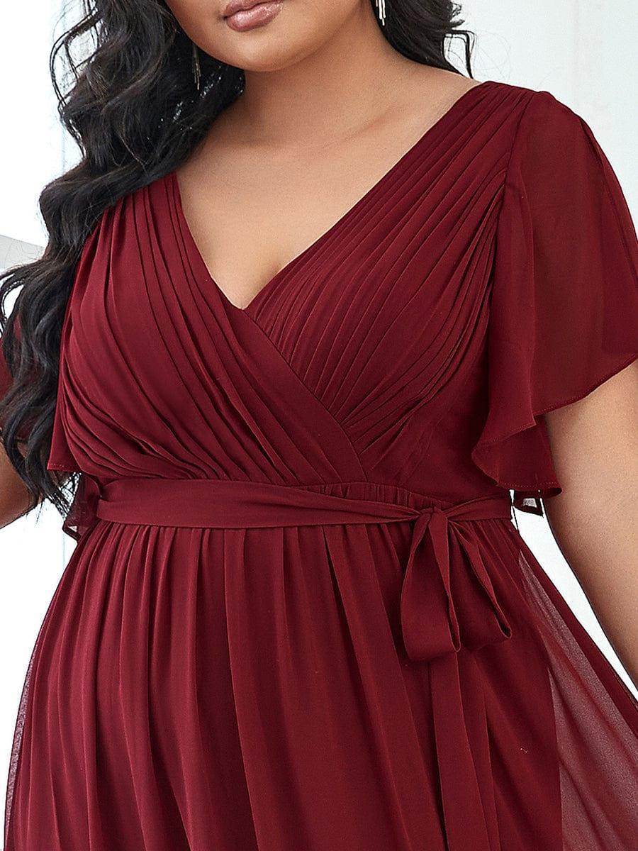 Burgundy V-Neck Chiffon Empire Waist Evening Dress #color_Burgundy