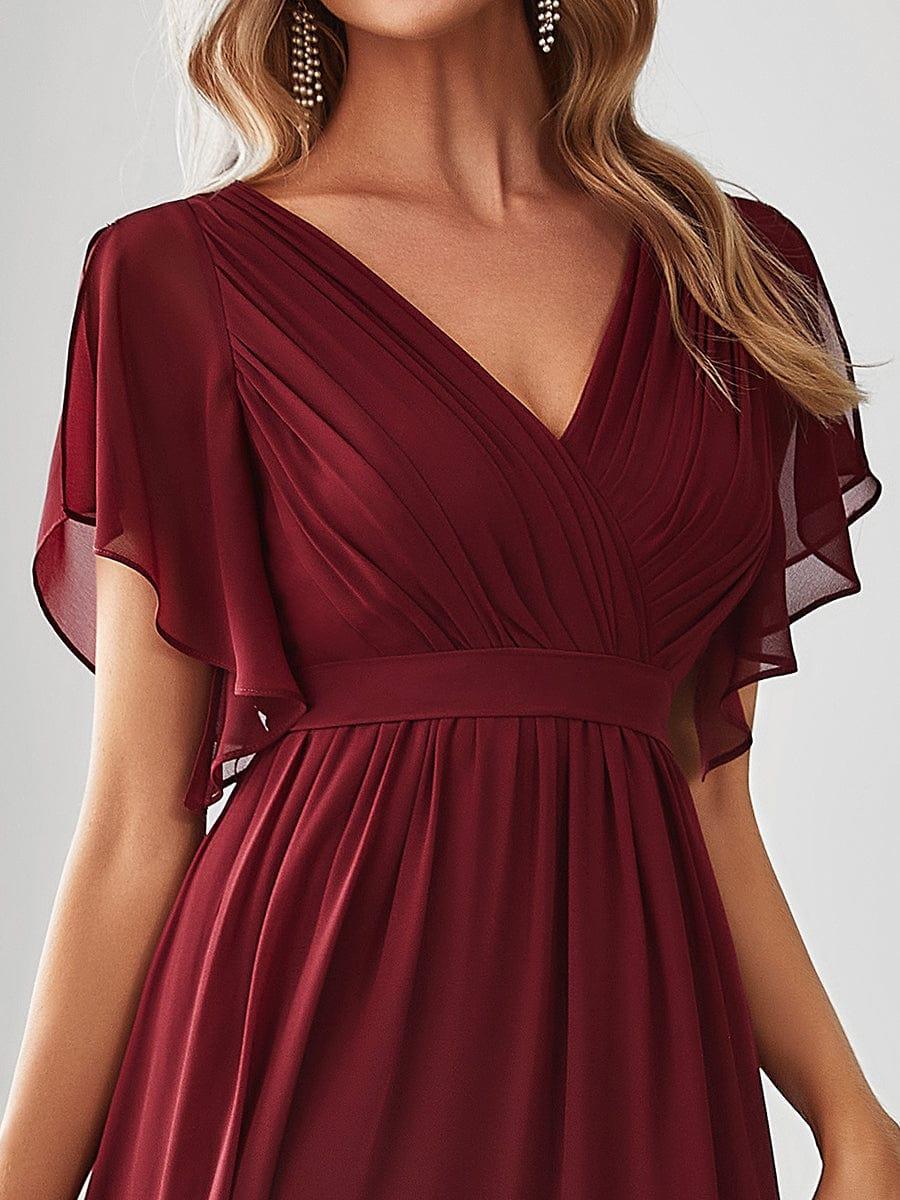 Burgundy V-Neck Chiffon Empire Waist Evening Dress #color_Burgundy