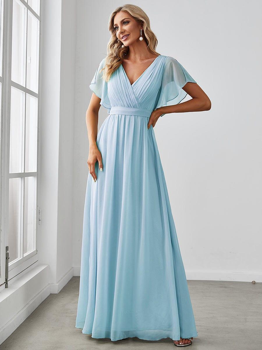 Mint Green Pleated A-Line Evening Dress with Sleeves