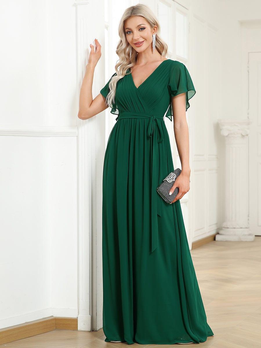 Mint Green Pleated A-Line Evening Dress with Sleeves