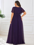 Burnt Orange A-Line Pleated Formal Dress with Belt #color_Dark Purple