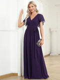 Burnt Orange A-Line Pleated Formal Dress with Belt #color_Dark Purple