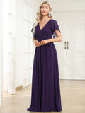 Burnt Orange A-Line Pleated Formal Dress with Belt #color_Dark Purple