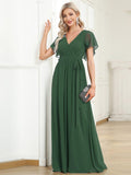 Burnt Orange A-Line Pleated Formal Dress with Belt