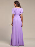 A-Line Pleated Chiffon Tie-Waist Evening Dress #color_Lavender