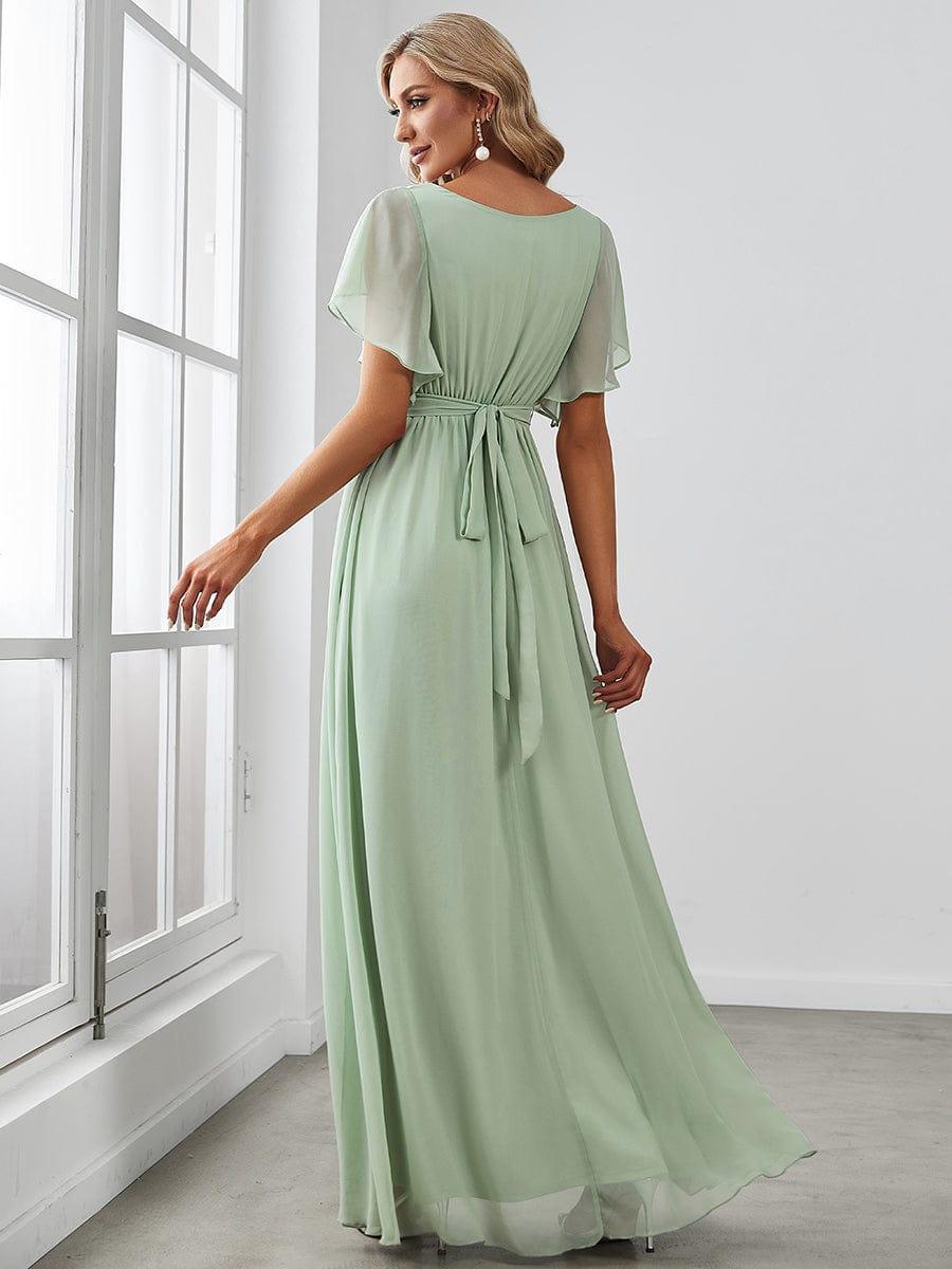 Mint Green Pleated A-Line Evening Dress with Sleeves #color_Mint Green